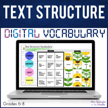 Preview of Text Structure DIGITAL Vocabulary for Middle School - Organizer, Game, Quiz