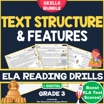 Preview of Text Structure & Features: ELA Reading Comprehension Worksheets ♥ GRADE 3 BUNDLE