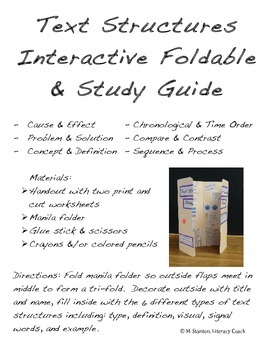 Preview of Text Structure Organizational Patterns Foldable Learning Guide (Grades 5 -8)