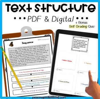 Preview of Text Structure Passages Worksheets Task Cards Self Grading 3rd 4th 5th 6th Grade