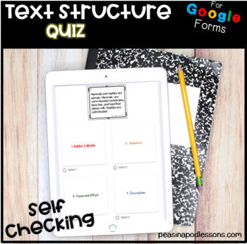 Preview of Text Structure Quiz Google Forms Reading Comprehension SELF GRADING