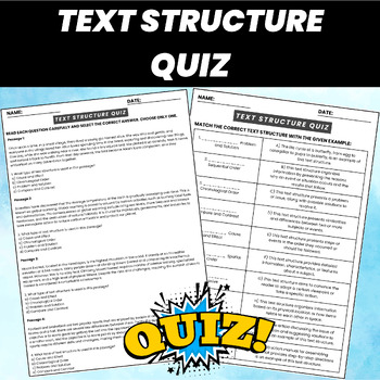 Preview of Text Structure Quiz | Text Structure Assessment and Test