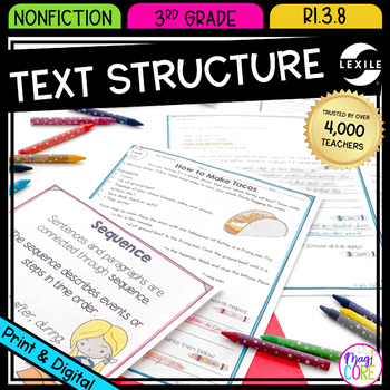 Preview of Nonfiction Text Structure Passages Worksheets Anchor Chart 3rd Grade RI.3.8