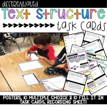 Preview of Informational Text Structure Task Cards & Teaching Posters / Anchor Charts RI4.5