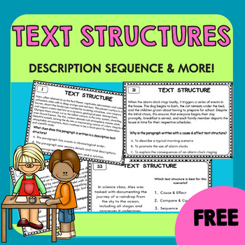 Preview of Text Structure Task Cards Reading Passages Activity Description Sequence & More