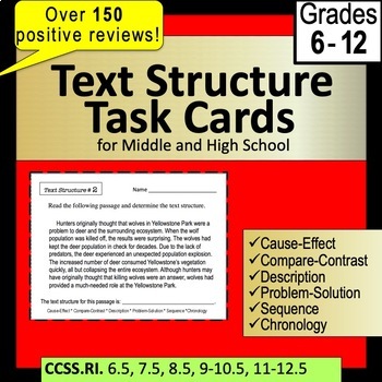 Preview of Text Structure Task Cards for the Middle and High School Student