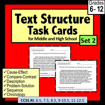 Preview of Text Structure Task Cards for the Middle and High School Student Set 2