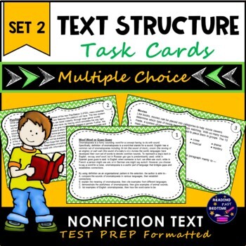 Preview of Nonfiction Text Structure Task Cards Set 2 for STAAR Reading