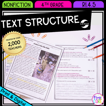Preview of Text Structure Nonfiction Reading Passages Worksheets Anchor Chart RI.4.5 RI4.5