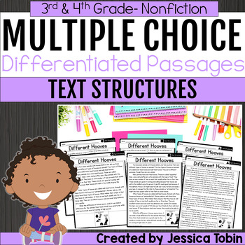 Preview of Text Structures Differentiated Reading Passages 3rd 4th Grade Multiple Choice