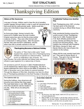 Preview of Text Structures Newsletter: Thanksgiving Edition