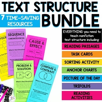 Preview of Nonfiction Text Structure Bundle: Task Cards, Anchor Charts, Activities, & more!