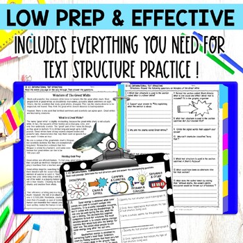 text structures nonfiction practice worksheets and test print digital