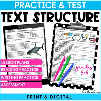Preview of Text Structures Nonfiction: Practice Passages - Worksheets and Test