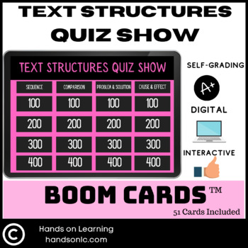Preview of Text Structures Quiz Show Boom Cards