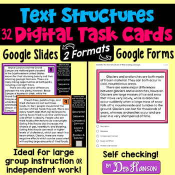 Preview of Text Structures Task Cards using Google Forms or Slides: 32 Nonfiction Passages