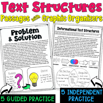 Preview of Text Structures Worksheets: 10 Nonfiction Passages with Graphic Organizers