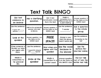 Preview of Text Talk BINGO