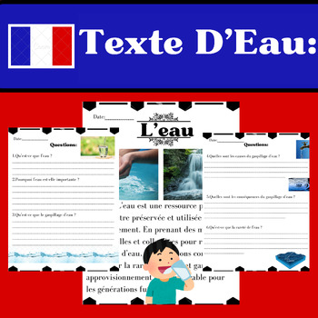 Preview of Text Water, Questions  and Answers in Frensh: