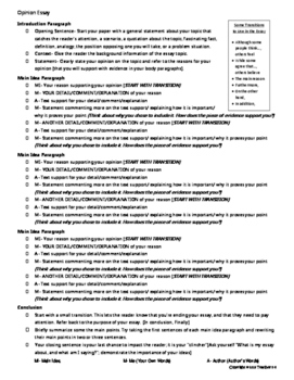 Preview of FSA Writing- Text-based Opinion Essay Format