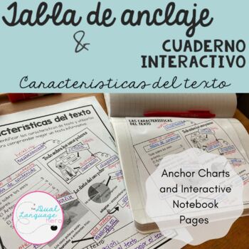 Preview of Text features anchor chart and notebook in Spanish - características del texto