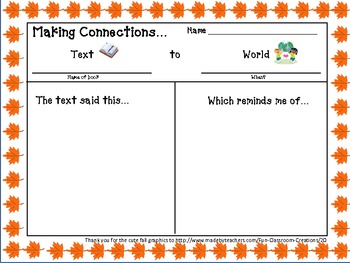 Text to Text Self World Worksheets Graphic Organizers Fall theme by