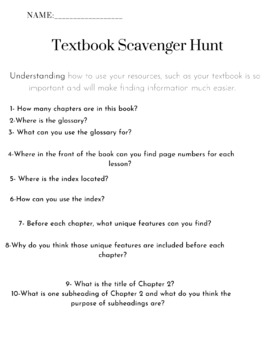 Preview of Textbook Scavenger Hunt