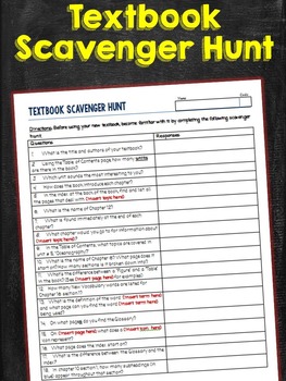 Preview of Textbook Scavenger Hunt Worksheet