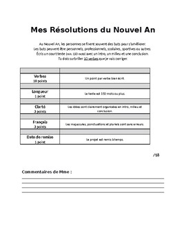 Preview of Texte - Mes Résolutions de Nouvel An