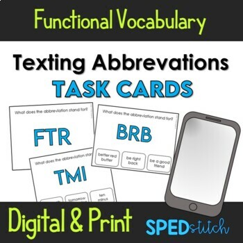 Preview of Texting Abbreviation Task Cards for Reading Comprehension - Print & Digital
