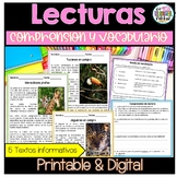 Textos informativos animales | Spanish Reading Comprehensi