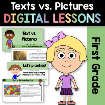 Preview of Texts vs. Pictures Informational Texts 1st Grade Google Slides | Guided Reading
