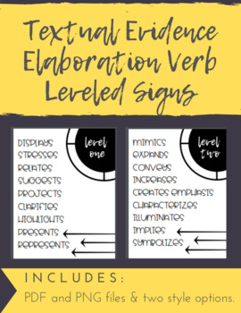 Preview of Textual Evidence Elaboration Verbs Signs and Student Handout