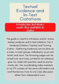 Preview of Textual Evidence and In-Text Citations Introduction/Review (Basics and Practice)