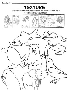 Preview of Texture Drawing Worksheet - Animals - Art Elements