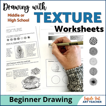 Preview of Texture Pen and Ink Drawing Worksheets Middle or High School Art Lesson