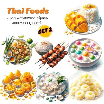 Preview of Thai Foods Set2 (A0130)Watercolor ClipArt Activity Illustration Education Printa