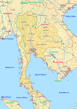 Preview of Thailand map with cities township counties rivers roads labeled