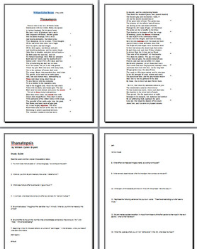 Preview of Thanatopsis - full poem, study guide questions, and key