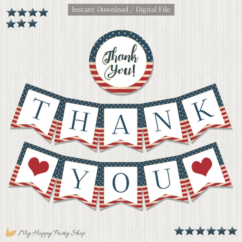 Preview of Thank You Banner, Printable, USA Flag, Appreciation Banner, US Army, PRINTABLE