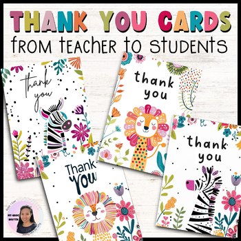 Preview of Thank You Cards from Teacher to Students, Parents, Colleagues, 4 cards