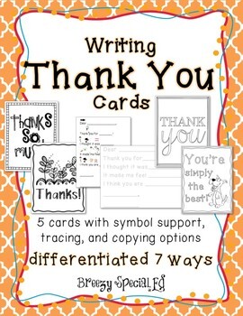 Preview of Thank You Cards Differentiated for ALL your Special Education Students