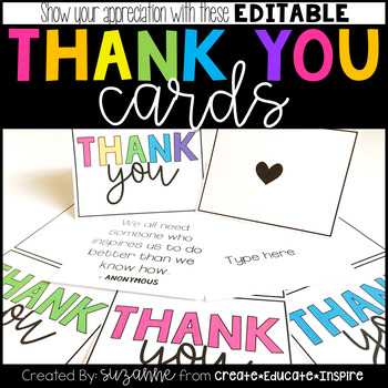 Thank You Cards (EDITABLE) by Create Educate Inspire | TPT