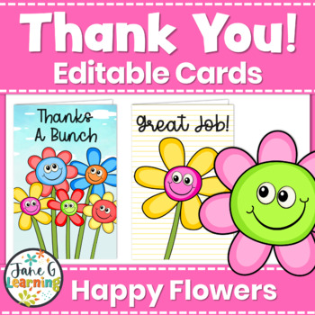 Preview of Thank You Cards | Editable Thank You Cards Volunteers & Parents | Smile Flowers