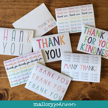 Thank You Cards - bright colors by Mallory Johnson | TpT