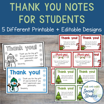 Preview of Thank You Cards for Students for Christmas Gifts | Printable/Editable Templates