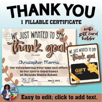 Preview of Thank You Certificate with Gift Card Holder