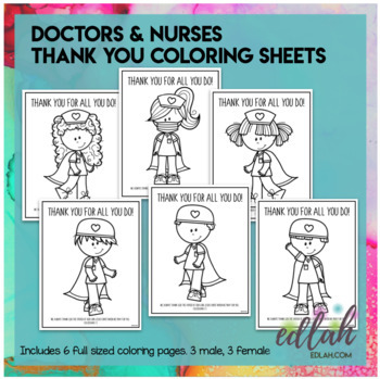 Preview of Thank You Coloring Sheets - Doctors and Nurses - Distance Learning