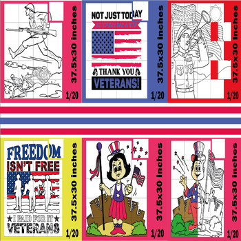 Preview of Veterans Day Collaborative Poster Art Coloring Pages memorial day craft Bundle