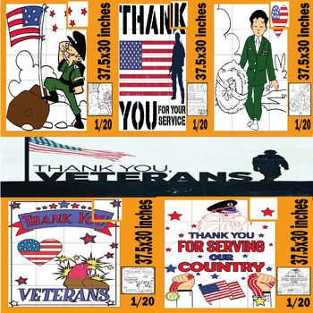 Preview of Veterans Day Collaborative Poster Art Coloring Pages memorial day craft Bundle